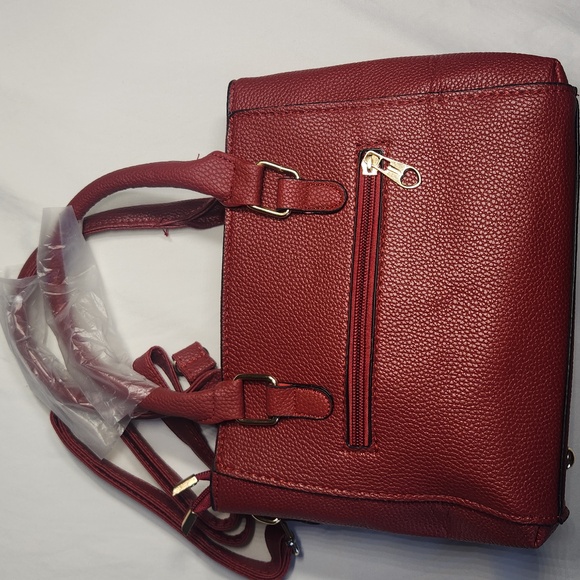 Red Faux Leather Satchel Handbag Purse – Double Zipper Compartments NWOT - Picture 4 of 6